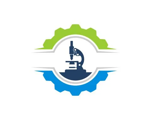 Mechanical gear with laboratory microscope inside Illustrazione stock