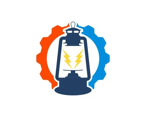 Mechanical gear with lantern and electrical lightning inside Stock Illustration