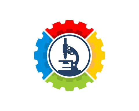 Mechanical gear with microscope laboratory inside 库存插图