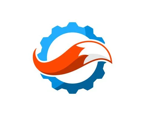 Mechanical gear with orange fox tail inside Stock Illustration
