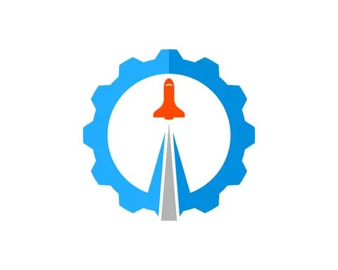 Mechanical gear with rocket launch inside Stock Illustration