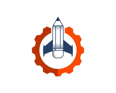 Mechanical gear with rocket pencil inside Stock Illustration