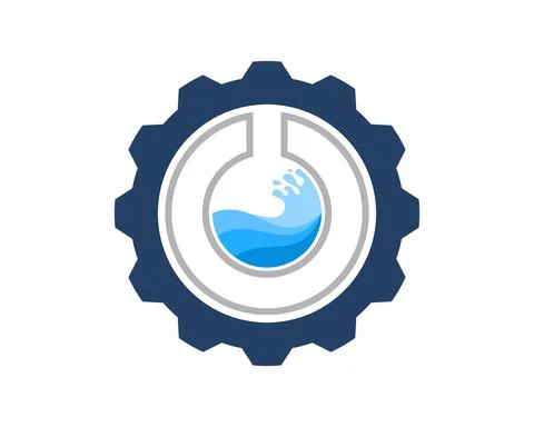 Mechanical gear with simple bottle laboratory and beach wave inside Stock Illustration