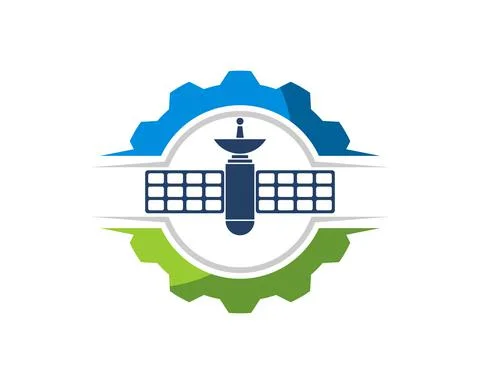 Mechanical gear with space satellite inside Illustrazione stock