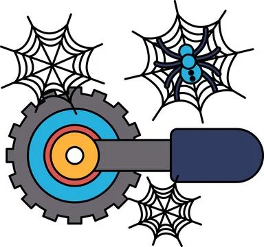 Mechanical gear spins beneath delicate spiderwebs 스톡 일러스트