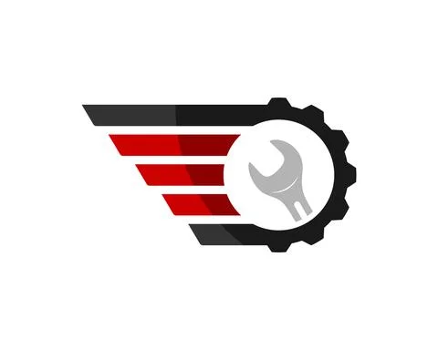 Mechanical gear with spread wing and repair wrench inside Stock Illustration