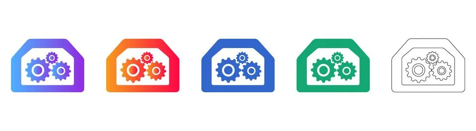 Mechanical Gear System Icon Set 库存插图