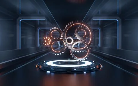 Mechanical gear with technology background, 3d rendering. Stock Illustration