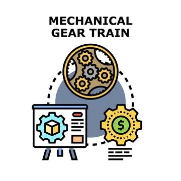 Mechanical gear train engineering business process concept Stock Illustration