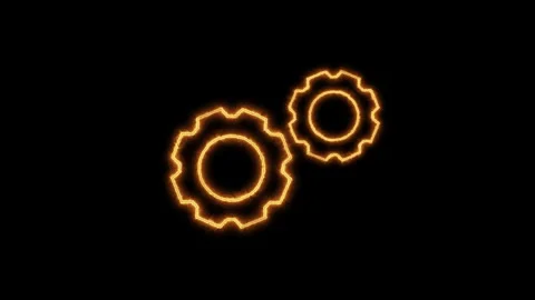 Mechanical Gear Wheels Rotating with Burning Flame Effect on Black Background Stock Footage 330492502