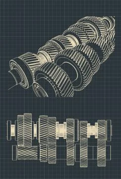 Mechanical gearbox blueprints Stock Illustration
