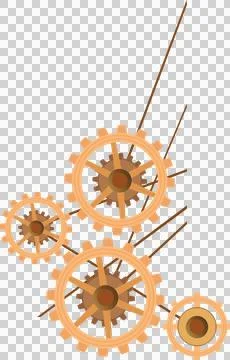 Mechanical gears are rotating in flat style on transparent background, with Stock Illustration