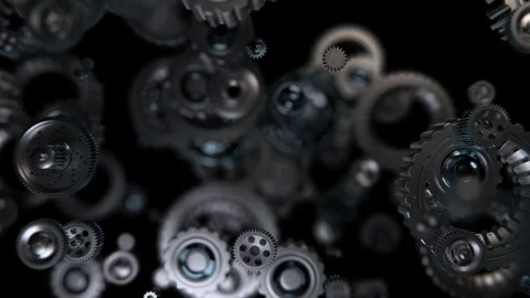 Mechanical gears arranged in the shape of a human brain with camera movemen.. Video stock 324798873