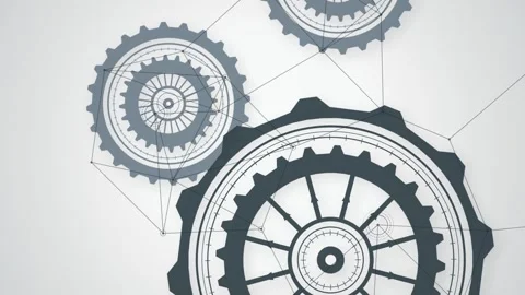 Mechanical gears connected nodes seamless loop motion background Stock Footage 345601287