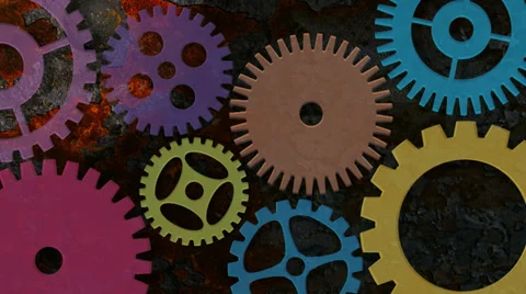 Mechanical Gears Movement on Rusty Grunge Texture Background 1080p Stock Footage 32707798