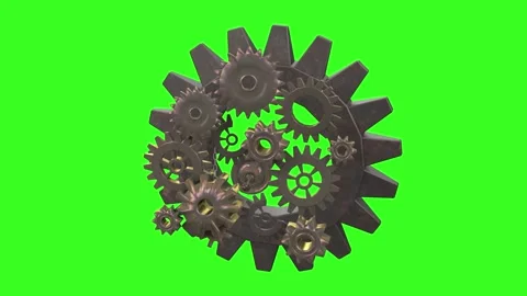 A mechanical gears parts from a watch loop render 3d on green Vídeos de archivo 299071376