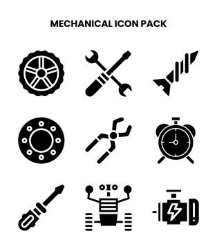 Mechanical Glyph Bundle Icons Pack Stock Illustration