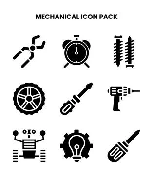 Mechanical Glyph Icons Pack Illustrazione stock