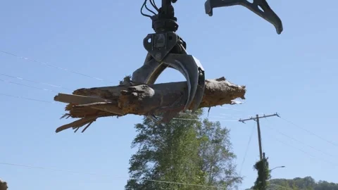 Mechanical grab clearing trees left behind from Hurricane Helene Stock Footage 287996561
