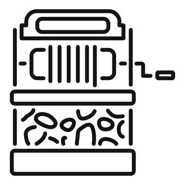 Mechanical grater slicing vegetables into container, kitchen utensil icon Stock Illustration