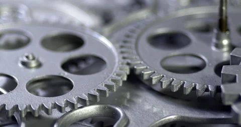 Mechanical Grey Gears Rotation Motion 2 Stock Footage 144213265