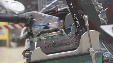 Mechanical hand lays the board on the surface for testing. PCB testing Stock Footage 211816553