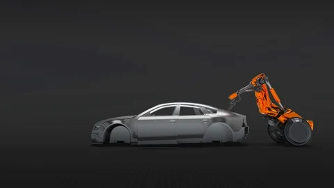 Mechanical hand serves car frame Stock Footage 114084134