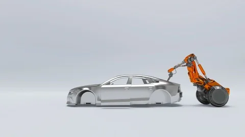 Mechanical hand serves car frame Stock Footage 114084265