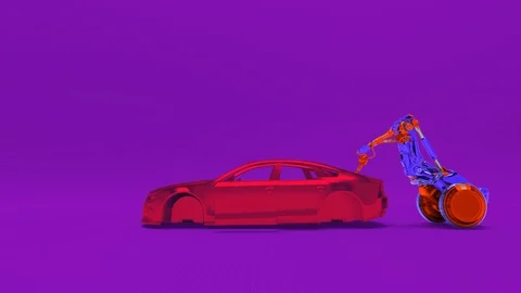 Mechanical hand serves car frame Stock Footage 114084807