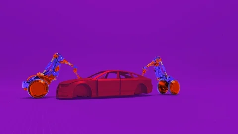 Mechanical hand serves car frame Stock Footage 114084884