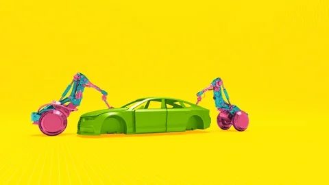 Mechanical hand serves car frame Stock Footage 114085070