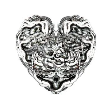 Mechanical heart with brain Stock Illustration
