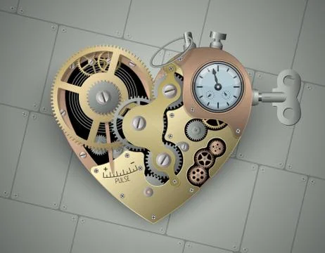 Mechanical heart in steampunk style. Vector illustration. Stock Illustration
