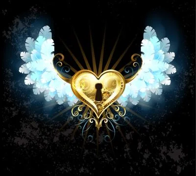 Mechanical heart with white wings Stock Illustration