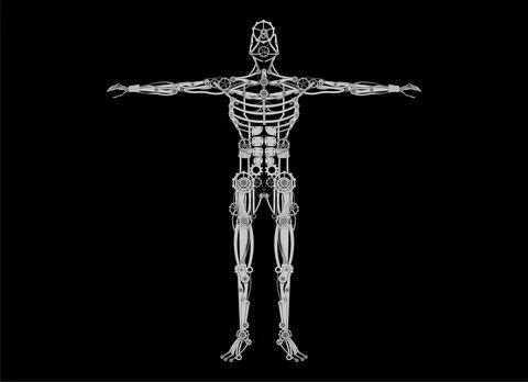 Mechanical human body on black surface Stock Illustration