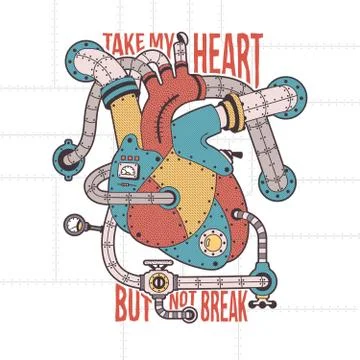 Mechanical human heart with machinery elements Illustrazione stock