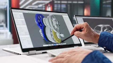 Mechanical Industry Designer Creates 3D Model Stock Footage 328408972