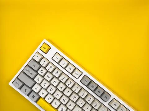 Mechanical keyboard for computer on yellow background. Key cap of grey, white Stock Photos