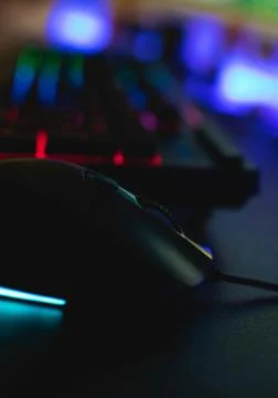 Mechanical keyboard with leds and mouse Stock Photos