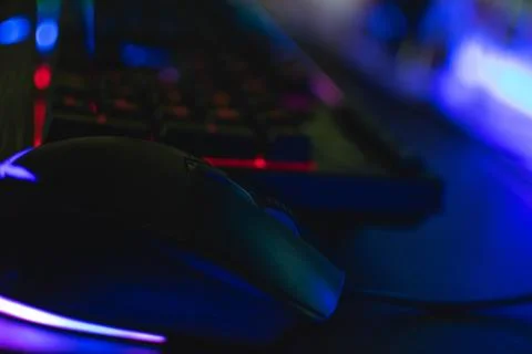 Mechanical keyboard with leds and mouse Stock Photos