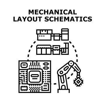 Mechanical layout schematics and automated manufacturing concept Stock Illustration