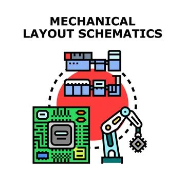 Mechanical layout schematics and automated manufacturing concept Stock Illustration