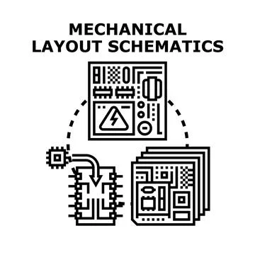 Mechanical layout schematics developing engineering product design Stock Illustration