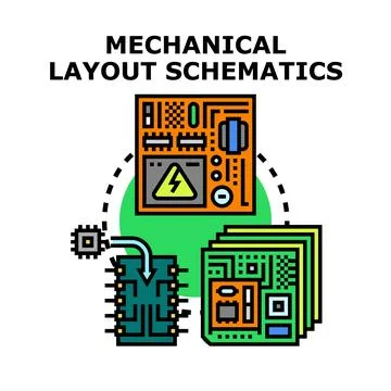 Mechanical layout schematics developing engineering product design Stock Illustration