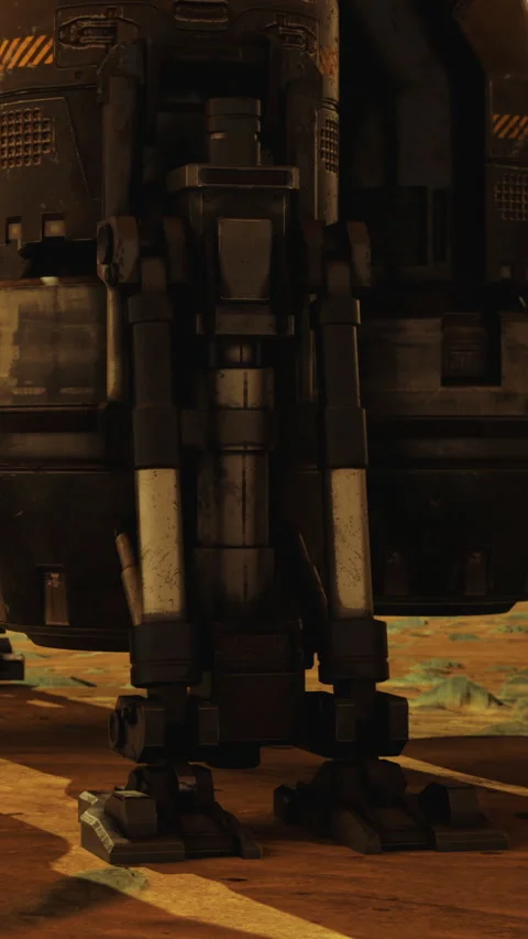 Mechanical legs stand strong on alien soil, showcasing advanced tech Video stock 331835949