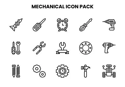 Mechanical Line Collection Icons Pack Stock Illustration