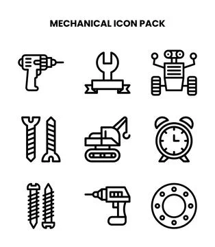 Mechanical Line Design Icons Pack Illustrazione stock