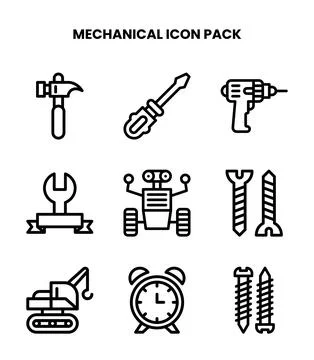 Mechanical Line Design Icons Pack Stock Illustration