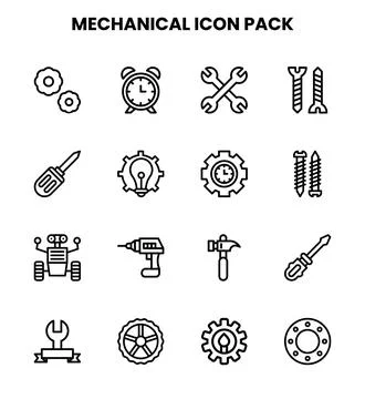 Mechanical Line Graphics Icons Pack Illustrazione stock