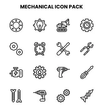 Mechanical Line Graphics Icons Pack Stock Illustration
